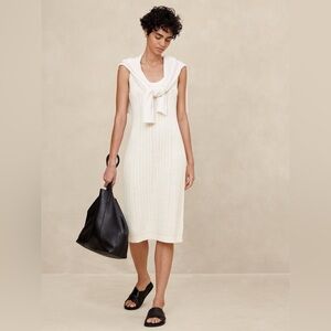 Banana Republic Factory Crochet Midi Sweater Dress in Snowy Day